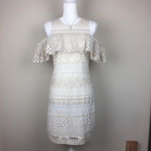 PARKER White Embroidered Off-Shoulder Dress M